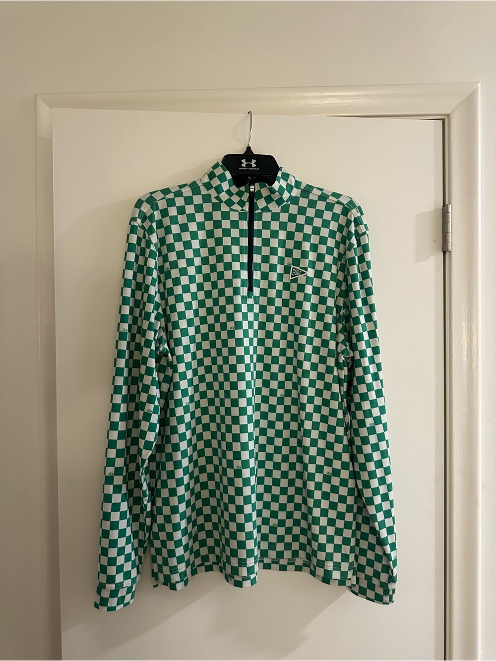 GOOD GOOD GOLF Green & White Checkered Quarter-Zip Pullover